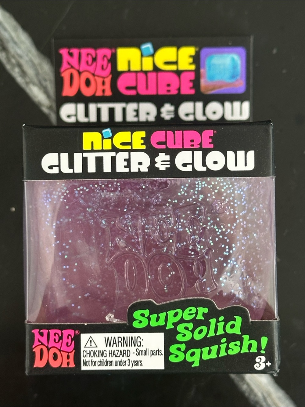 Schylling Needoh authentic Nice Cube Glitter & Glow - Purple Super Solid Squish